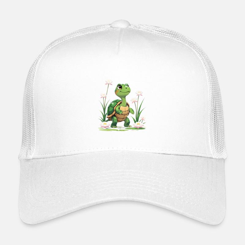 Tortue heureuse dans une mer de fleurs Casquette trucker enfant