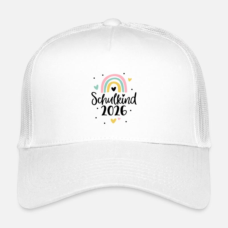 Schulkind 2026 Regenbogen Herz Einschulung - Kinder Trucker-Cap - Weiß