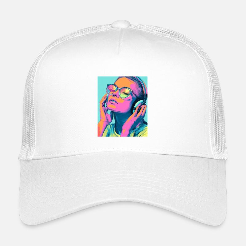 Neon Popart Kopfhörerporträt - Kinder Trucker-Cap - Weiß
