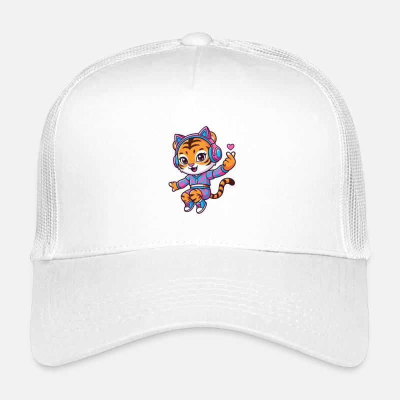 Dancing Tiger With Cat Headphones Kids’ Trucker Cap