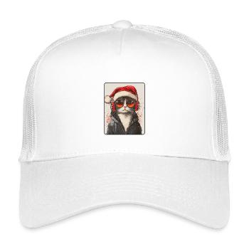 Chat cool avec lunettes de soleil Chapeau de Père Noël - Casquette trucker enfant - blanc - Devant