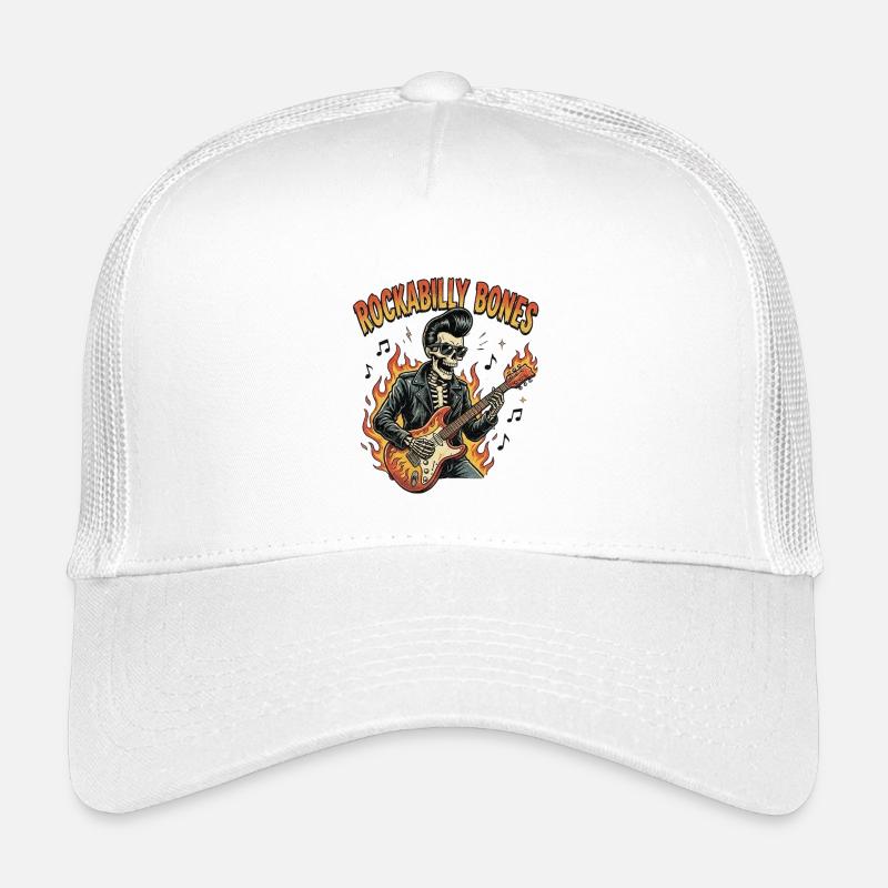 Rockabilly Bones – Retro Comic Skeleton with Burn Kids’ Trucker Cap