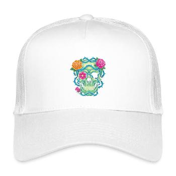 Crâne Floral - skull art - Casquette trucker enfant - blanc - Devant