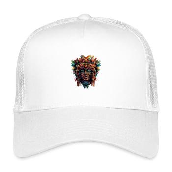Aztec Mask with Feathers - Kids’ Trucker Cap - white - Front
