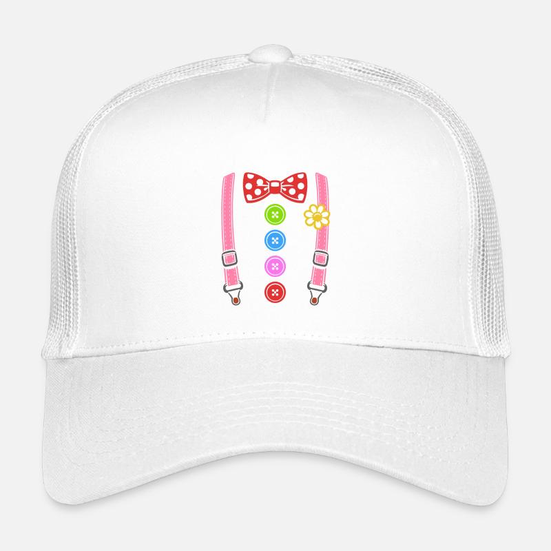 Buntes Clown Kostüm mit Hosenträgern Kinder Trucker-Cap