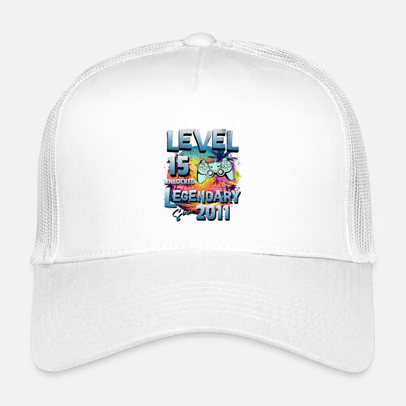 Level 15 Jahre Freigeschaltet seit 2011 Geburtstag - Kinder Trucker-Cap - Weiß