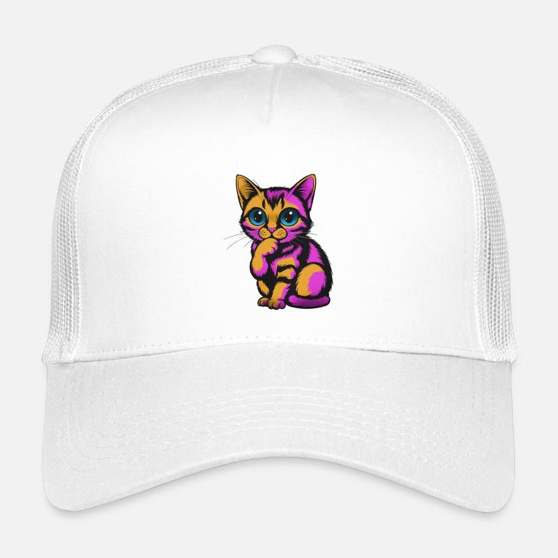 Bunter nachdenklicher Kater Neonfarben - Kinder Trucker-Cap - Weiß