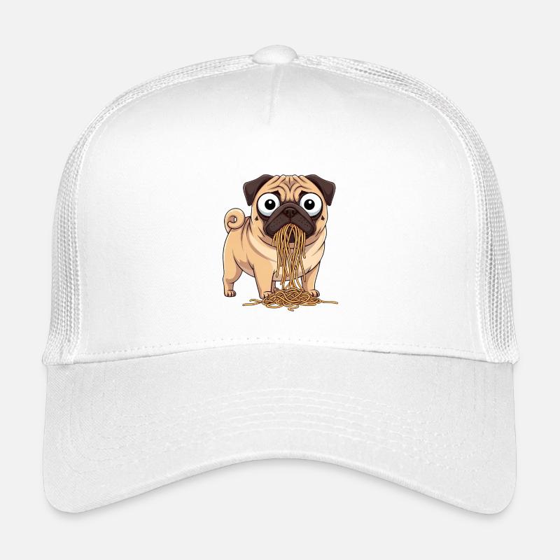 Lustiger Mops mit Spaghetti Italien Pasta Essen Kinder Trucker-Cap