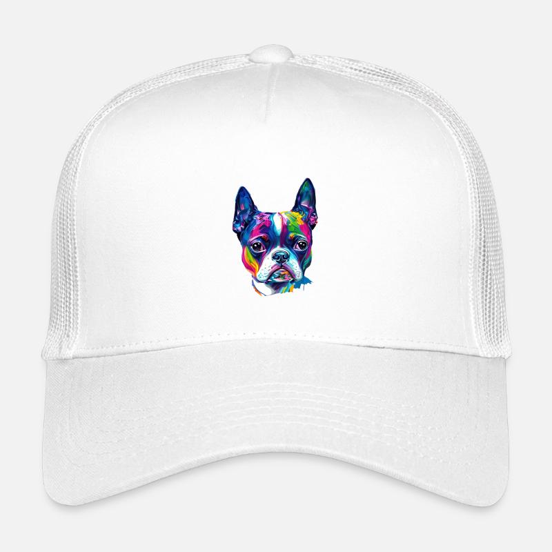 Farbenfrohes Boston-Terrier-Ölfarbe-Hundeporträt - Kinder Trucker-Cap - Weiß