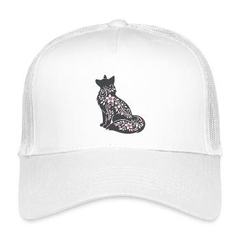 Floral Decorated Cat Silhouette - Kids’ Trucker Cap - white - Front
