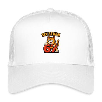 Six Seven Cat 67 Italian Brainrot Humor - Kids’ Trucker Cap - white - Front