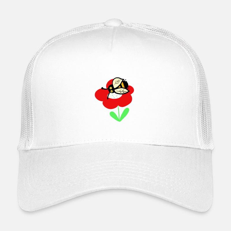 Rote Blume mit putzigen Bienchen - Kinder Trucker-Cap - Weiß