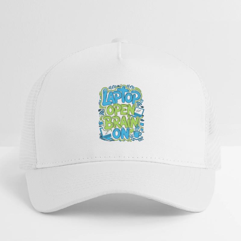 Remote Developer Laptop Open Brain On Remote Coder Kinder Trucker-Cap