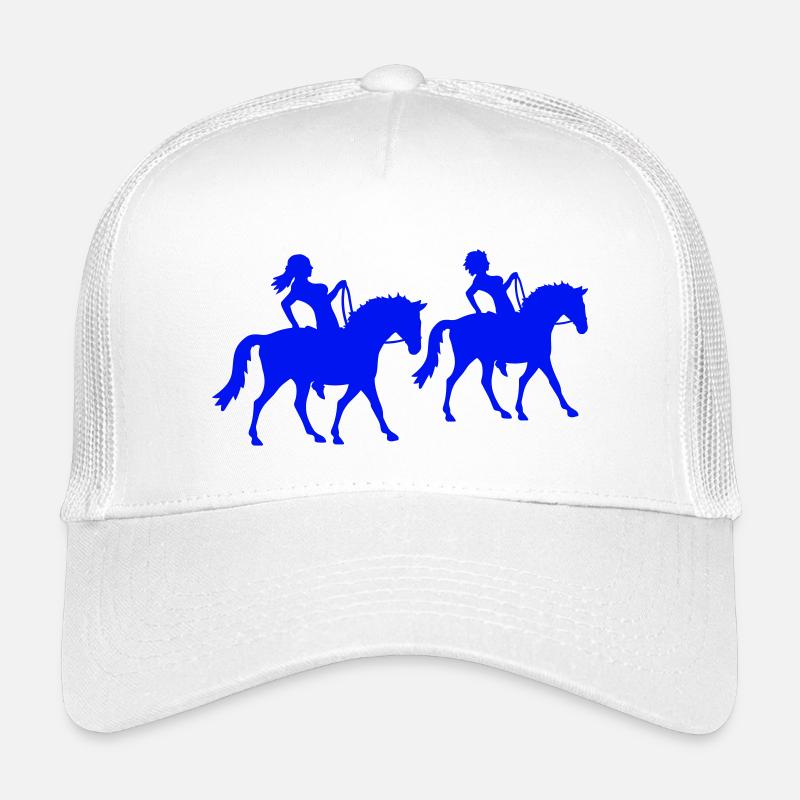 2 Pferd Team Reiter Mädchen Frau Reiten Silhouette Kinder Trucker-Cap