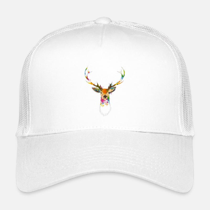 Bunter Hirschkopf – Aquarell & Graffiti Design - Kinder Trucker-Cap - Weiß