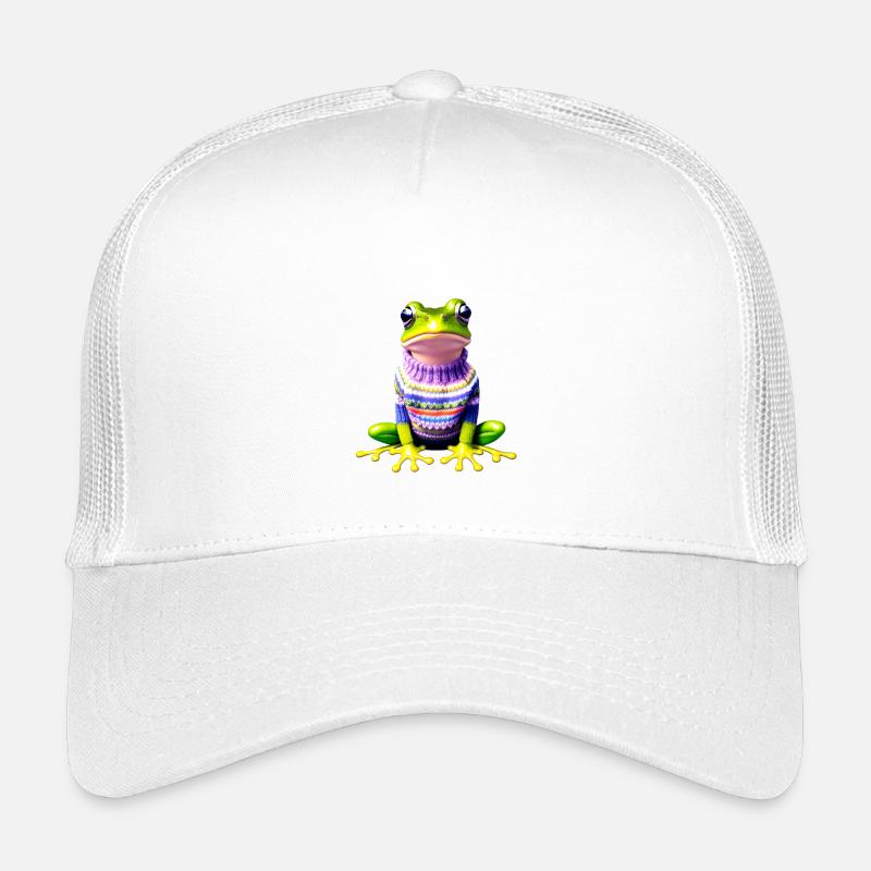 Kleiner Regenbogenfrosch mit Norweger-Pullover - Kinder Trucker-Cap - Weiß