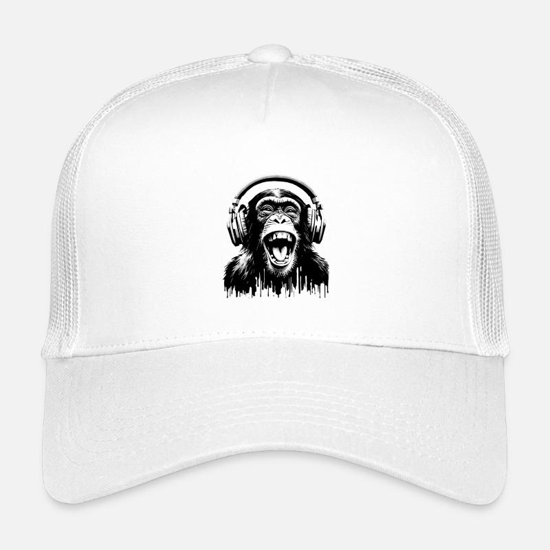 Music Monkey World 🎧 Affe mit Kopfhörern - Kinder Trucker-Cap - Weiß