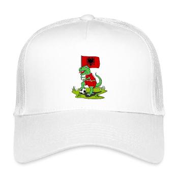 Albania Flag Dinosaur Rex Football - Kids’ Trucker Cap - white - Front