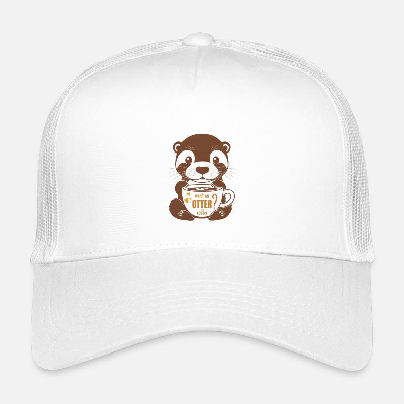 Otter, süß mit Kaffeetasse "want an OTTER coffee" - Kinder Trucker-Cap - Weiß
