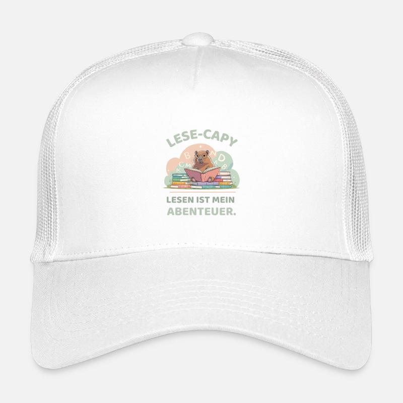 Capybara lisant entre des piles de livres Casquette trucker enfant