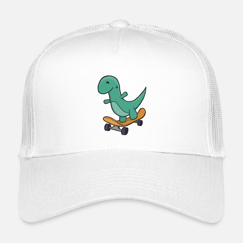Playful Dinosaur on Skateboard Kids’ Trucker Cap