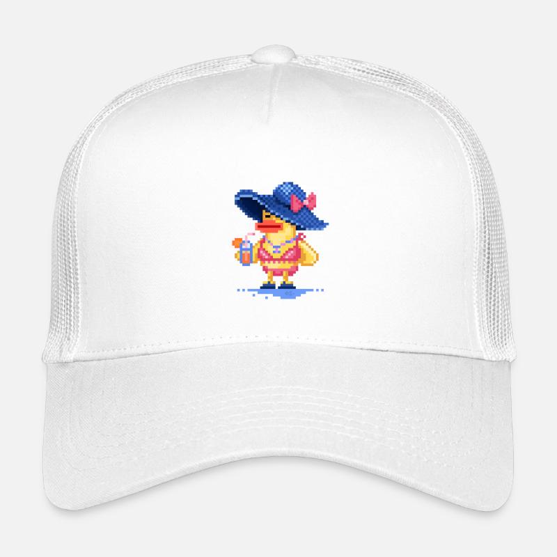 Pixel-Art Ente am Strand im Badeanzug - Kinder Trucker-Cap - Weiß