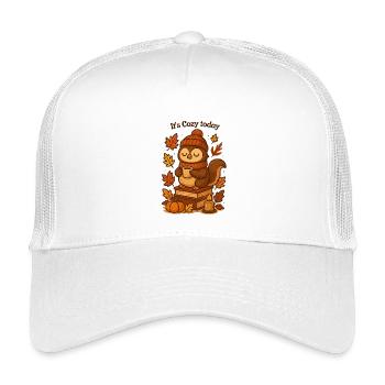Gemütliche Herbst-Eule mit Tee Mütze  - Kinder Trucker-Cap - Weiß - Vorne