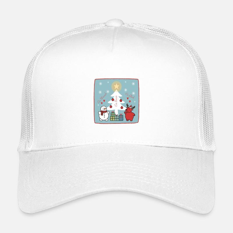 Weihnachtsbaum mit Schneemann und Rentier - Kinder Trucker-Cap - Weiß