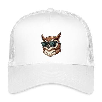 Funny owl tawny owl cartoon with sunglasses Por - Kids’ Trucker Cap - white - Front
