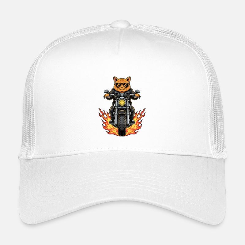 Cool Biker Cat Motorcycle Flames Kids’ Trucker Cap