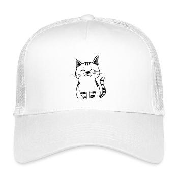 Minimal Smiling Cat Line Art – Happy Kitty - Kids’ Trucker Cap - white - Front