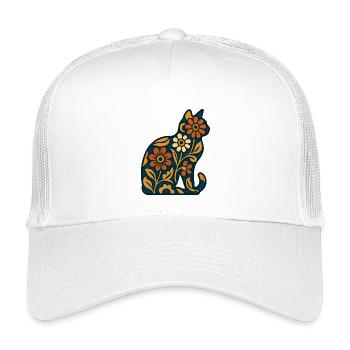 Floral cat silhouette in warmth - Kids’ Trucker Cap - white - Front