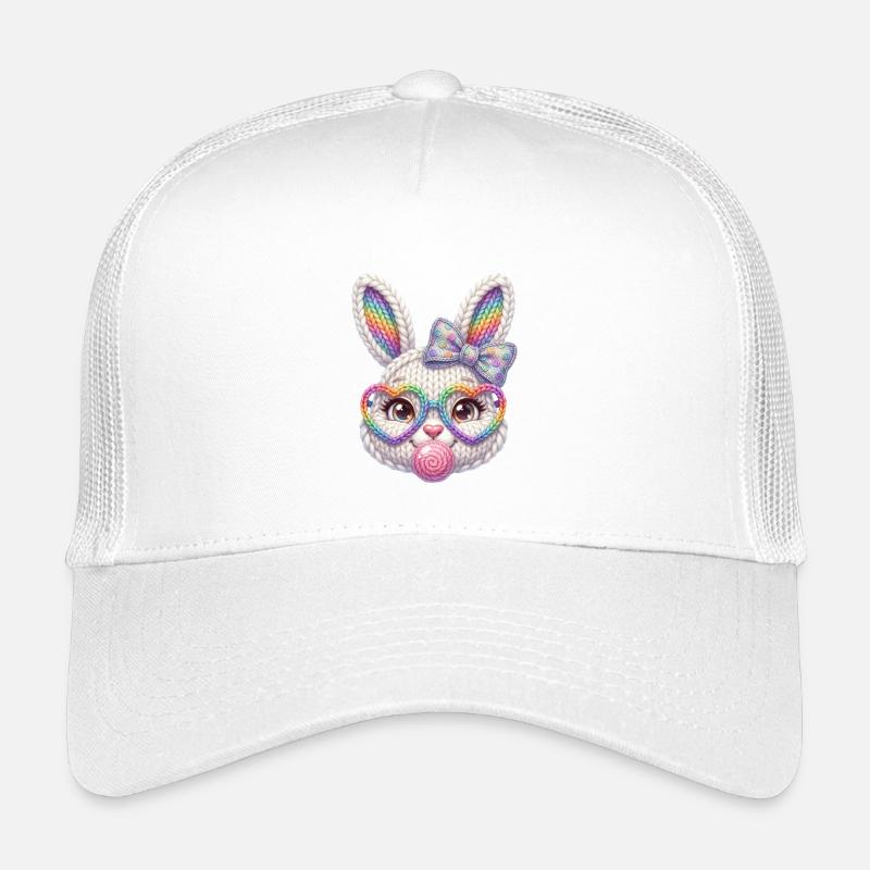 Osterhase Kaugummiblase Herz Brille Regenbogen - Kinder Trucker-Cap - Weiß