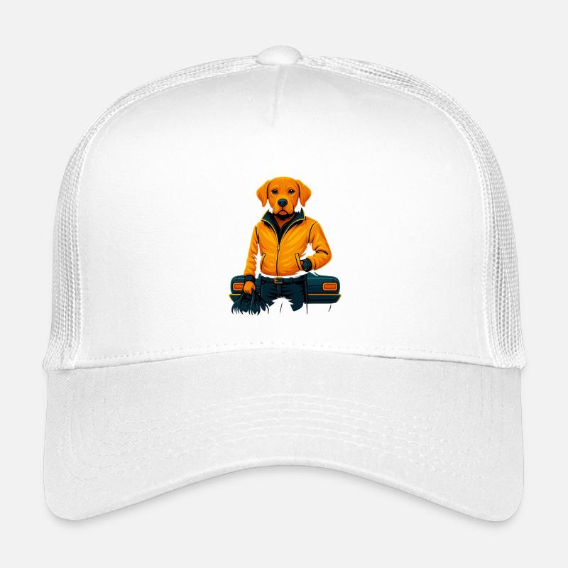 Cooler Hund im orangenen Jacket – Stilvoller Labra Kinder Trucker-Cap