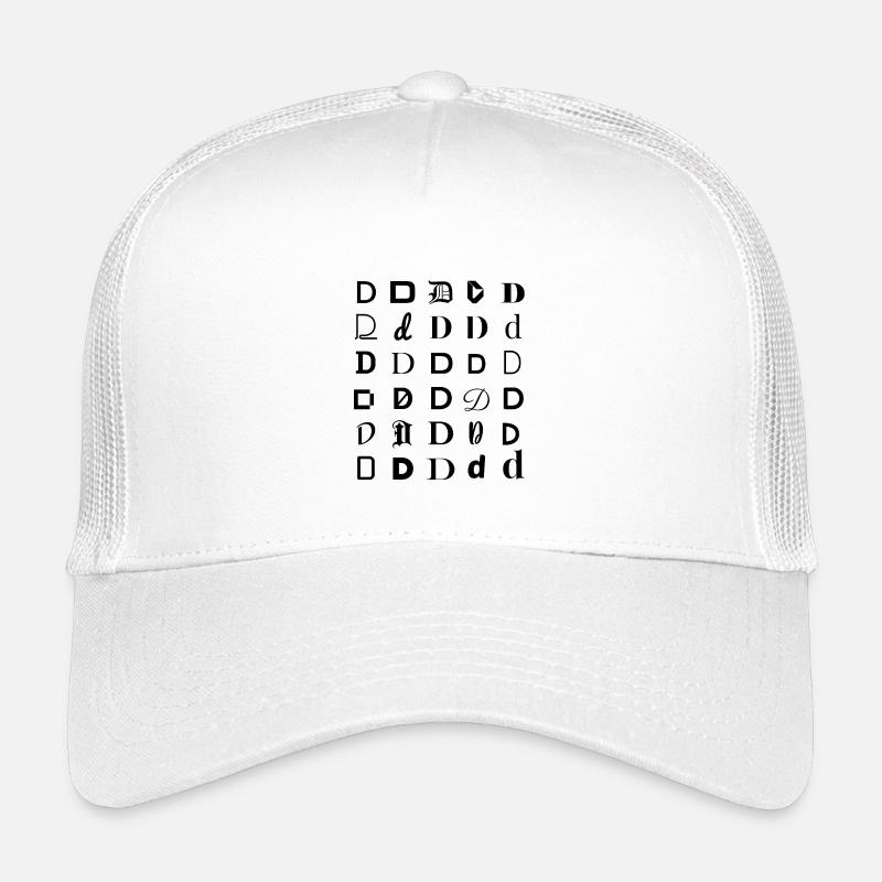 Typografie D-Buchstabe-Mosaikdesign. Kinder Trucker-Cap