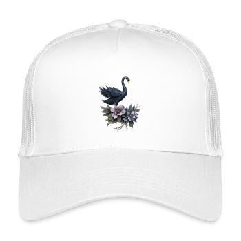 Black Swan with Lilac Flowers - Kids’ Trucker Cap - white - Front