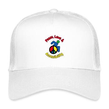 Peace, love and wheelchair accessibility # - Kids’ Trucker Cap - white - Front