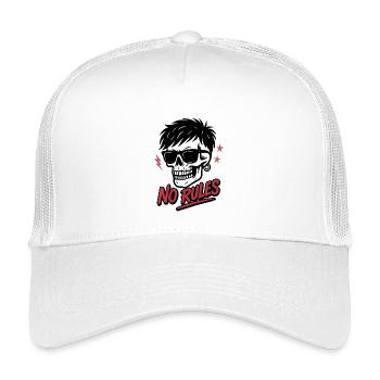 Edgy Skull with Sunglasses and No Rules Text - Kids’ Trucker Cap - white - Front