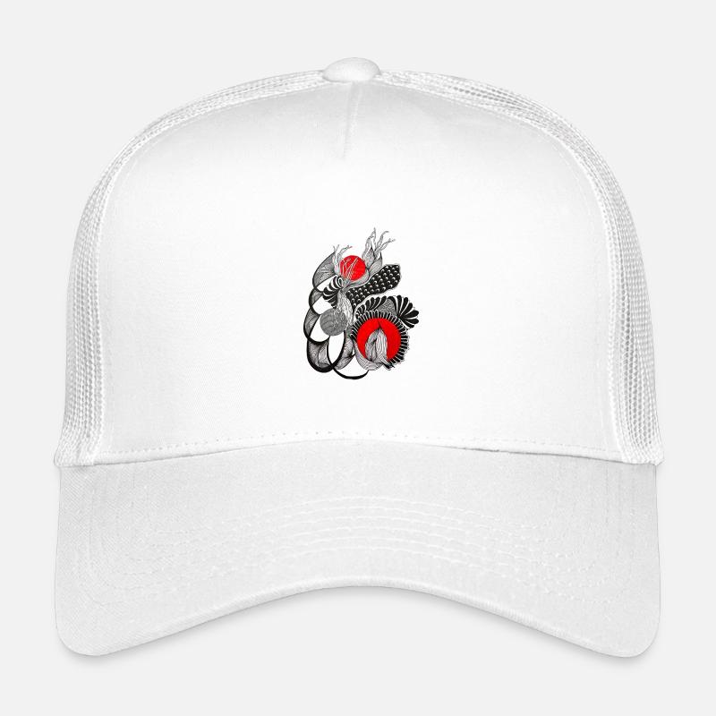 Monochrome flower circles with red Kids’ Trucker Cap