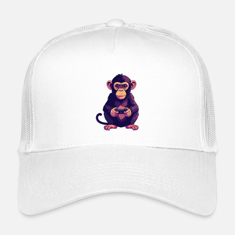 Monkey on controller playing console gaming Kids’ Trucker Cap