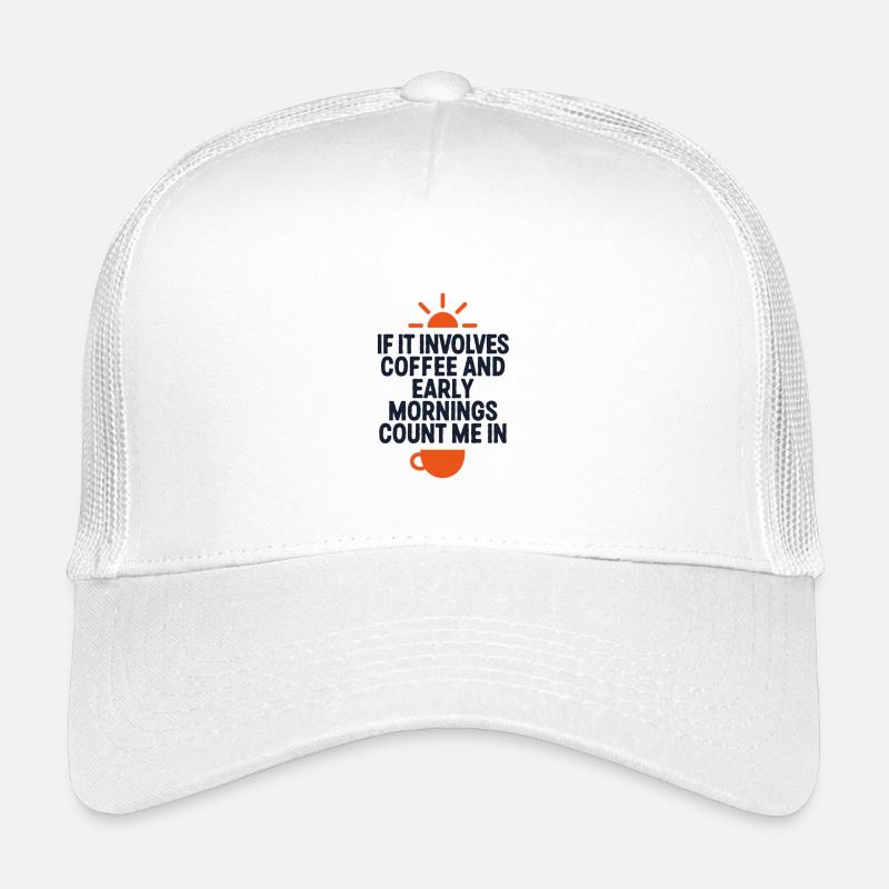 Früher Morgenkaffee, der Koffein sagt Kinder Trucker-Cap