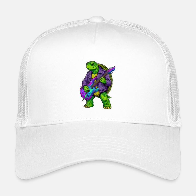 Turtle with jacket and neon electric guitar - Kids’ Trucker Cap - white