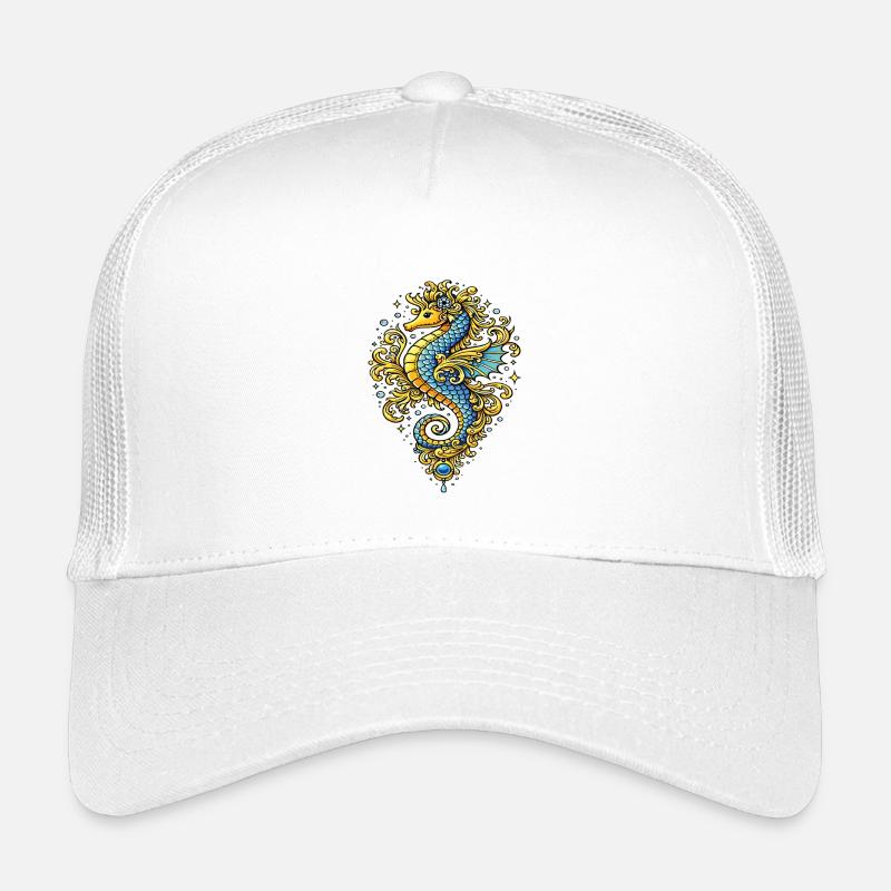 Blau-Gold-Barock-Seepferdchen – Marine-Illustration Kinder Trucker-Cap
