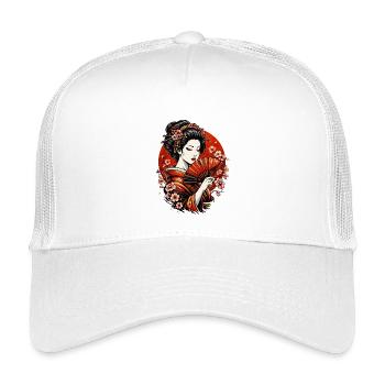 Geisha mit Fächer und Kirschblüten - Kinder Trucker-Cap - Weiß - Vorne