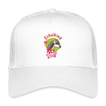 Écolier - frange avec de petites fleurs rouge vert - Casquette trucker enfant - blanc - Devant