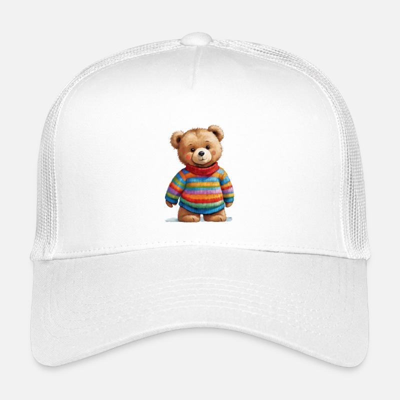 Teddy im gestreiften Pullover Aquarellzauber - Kinder Trucker-Cap - Weiß