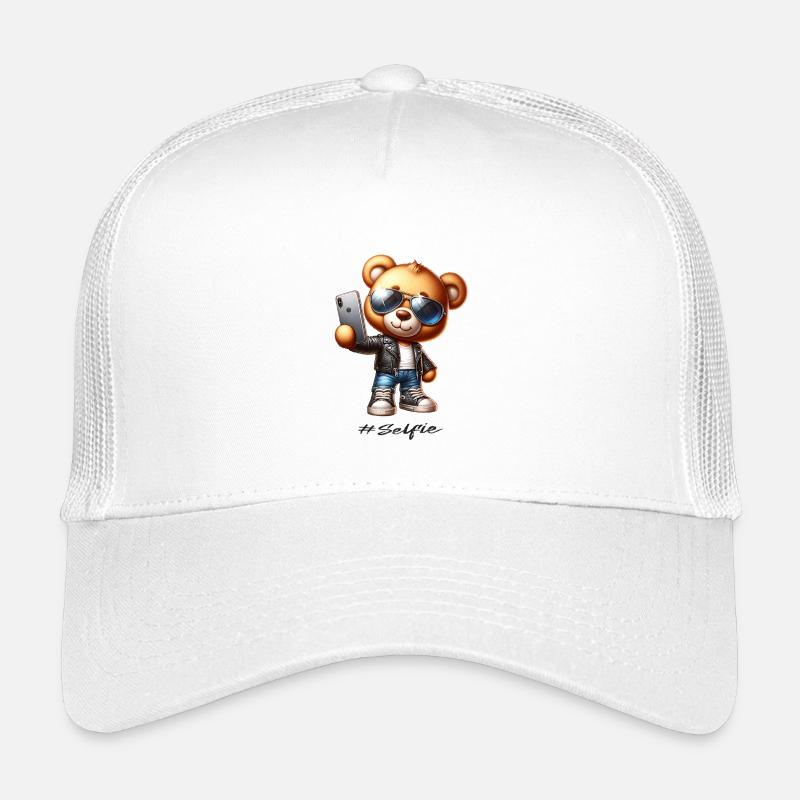 Selfie Bär Mit Lederjacke Sonnenbrille Kinder Trucker-Cap