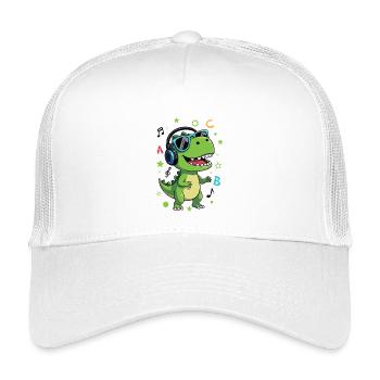 Grüner T-Rex mit Kopfhörer ABC - Schulanfang   - Kinder Trucker-Cap - Weiß - Vorne
