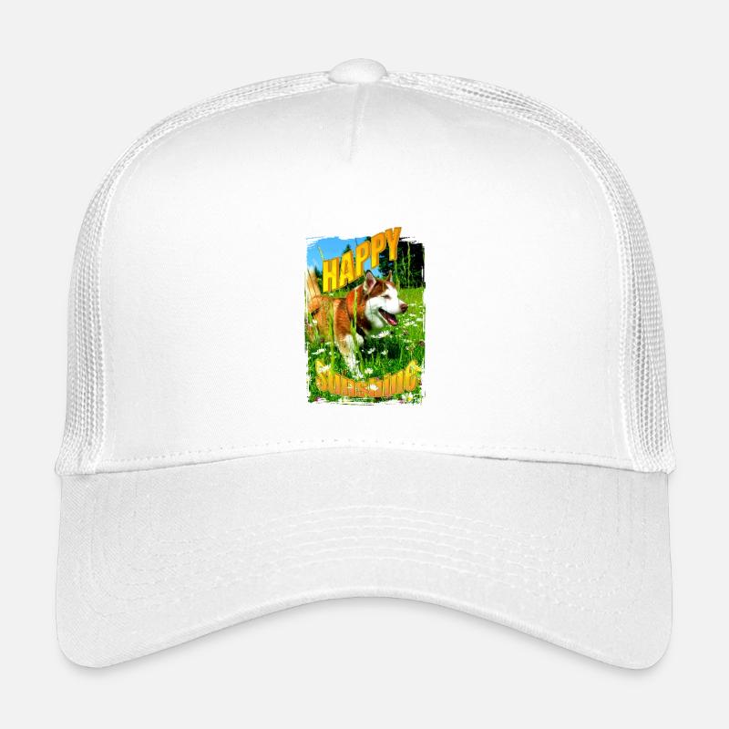 Chien heureux dans un champ de fleurs Casquette trucker enfant