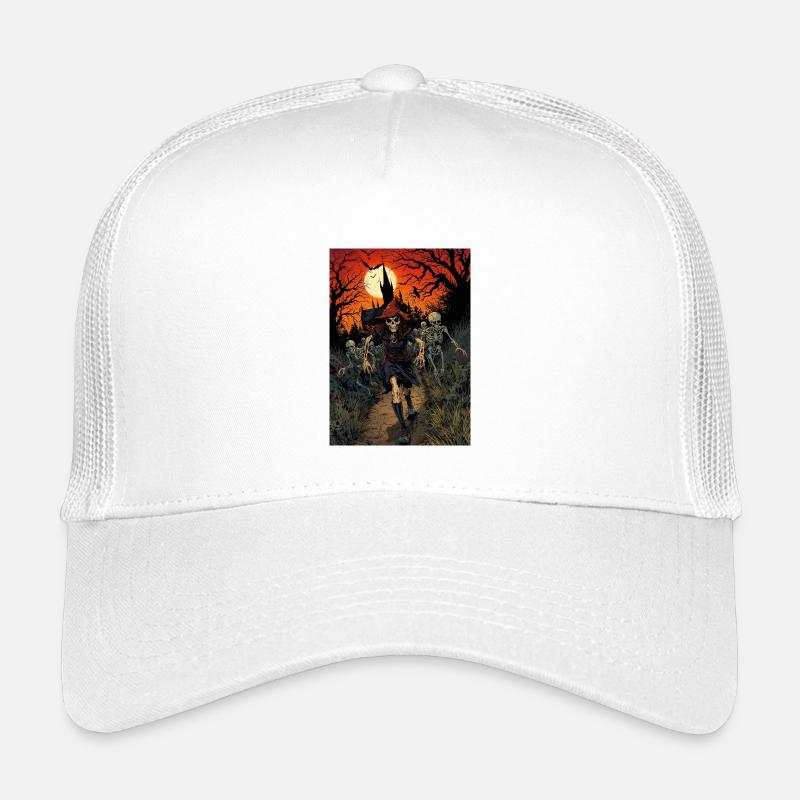 Grim Wanderer in Haunted Dusk Kids’ Trucker Cap